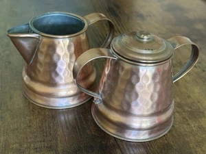 Gregorian Solid Hammered Copper Cream & Sugar Set Nice Patina Vintage Wow Nice - Picture 1 of 5