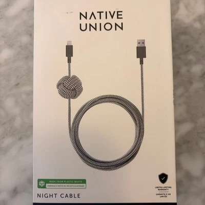 NIB Native Union Belt Night Cable XL 10' USB-A to Lightening Cable Zebra Wrap - Image 1 of 3