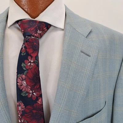 Ermenegildo Zegna Su Misura Light Blue Glen Plaid Wool Suit Jacket Blazer 48L - Image 1 of 4