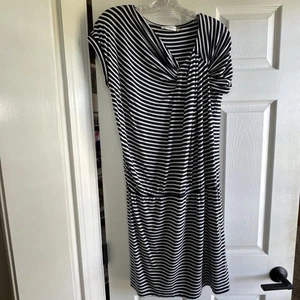 Calvin Klein marineblau gestreift asymmetrisch lockere Passform Stretch Taille Kleid Größe 8 - Bild 1 von 11
