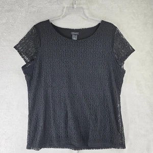Blusa Ann Taylor para mujer negra con ojales de encaje manga corta cuello redondo forrada talla XL - Imagen 1 de 8