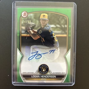 Bowman Logan Henderson Prospect 2023 verde automático #24/99 Brewers - Imagen 1 de 2