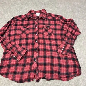 Vintage Wrancher  by Wrangler Shirt Mens 2X Red Plaid Flannel Pearl Snap  XXL - Picture 1 of 7