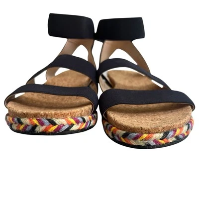 Sandalias de corcho Amelia Grace para mujer 7,5 M negras correas elásticas ribete de alpargata | Nuevas Foto 1 de 4