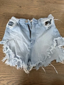 Mujer Afrodita Desgastado Lavado Ligero Corte Azul Jeans Pantalones Cortos Talla M (28) - Imagen 1 de 2