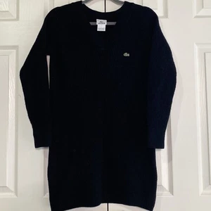 Maglione vintage Lacoste donna 44 nero lana manica lunga scollo V logo spesso - Foto 1 di 9