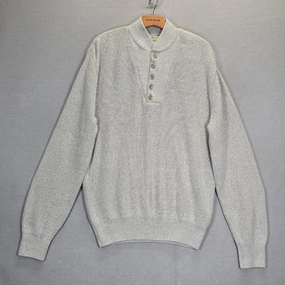 Винтажный мужской свитер LL Bean Henley большой длинный серый коренастый трикотаж сделано в США - Изображение 1 из 4
