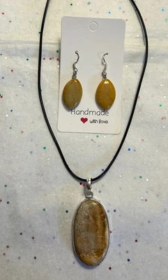 Pingente de pedra preciosa prata 925 com jaspe com brincos de pedra preciosa - Imagem 1 de 4