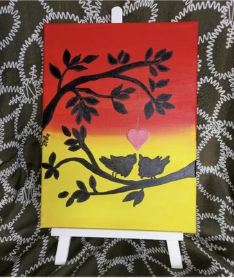 HANDMADE Birds at Sunset Acrylic Painting 9x12 Original Art on Stretched Canvas - Image 1 of 4