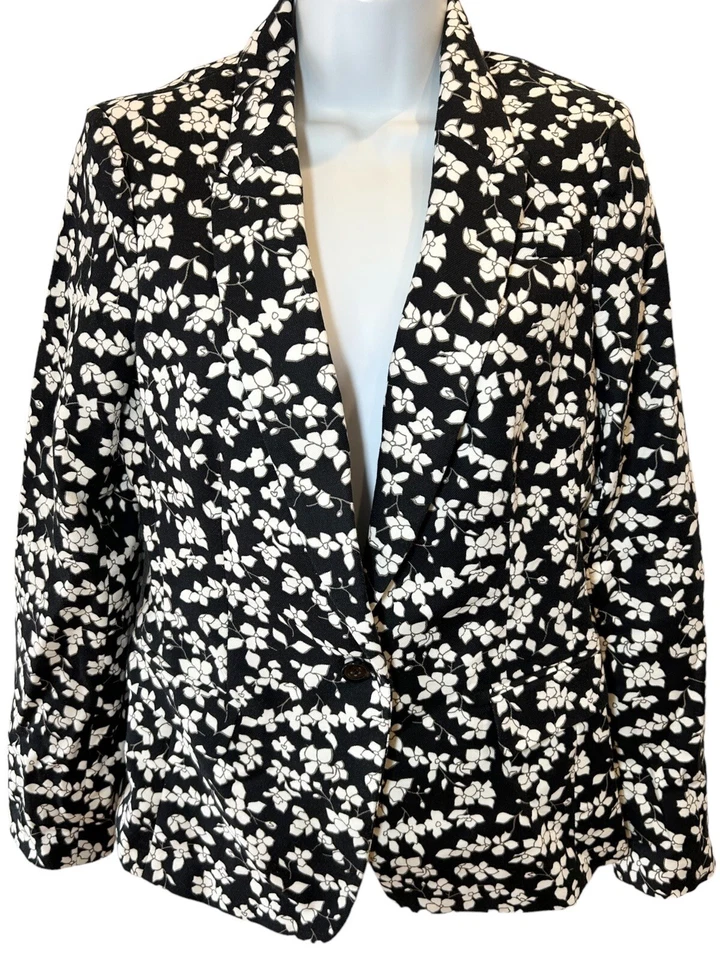 Blazer BANANA REPUBLIC Cherry Bliss Blossom TALLA 6 Negro Floral Mezcla de Algodón Foto 1 de 4