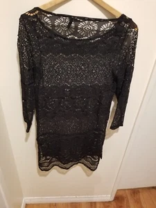 Ralph Lauren Blue Label Black Crochet Lace Cover Up Tunic Beach Wear Dress Sz M - Picture 1 of 5