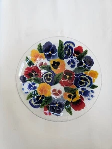 PEGGY KARR 11" PANSIES FUSED ART GLASS BOWL, SIGNED, RETIRED, 2000 - Picture 1 of 10
