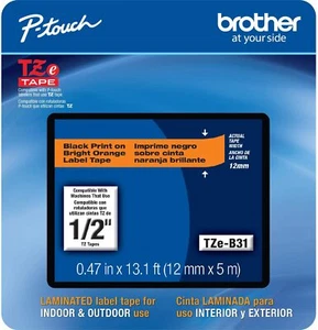 Cinta para hacer etiquetas genuina Brother TZe-B31 P-touch TZeB31 TZB31 TZ-B31 negra naranja - Imagen 1 de 32