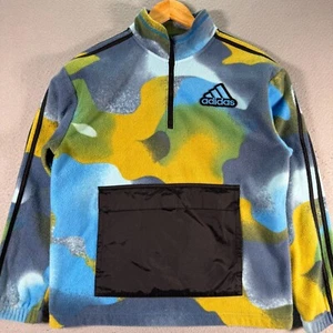 Adidas Quarter Zip Jacket Youth Large 14-16 Blue Kangaroo Pocket Embroidered - Picture 1 of 11