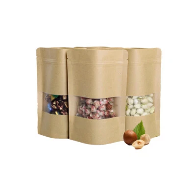 Stand-Up Kraft Zip Seal Snack Pouch for Nuts Almonds Cashews Peanuts Granola Bag - Image 1 of 4