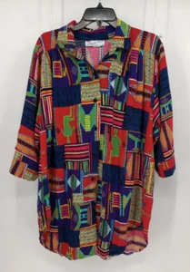 A PERSONAL TOUCH 1980-90s Deco Revival Rayon Button-Up Shirt Wild Colorful 1X - Picture 1 of 17