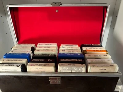 Vintage Black Vinyl Red Velvet 8 Track Tape Case Storage Box w 24 Country Tapes - Image 1 of 4