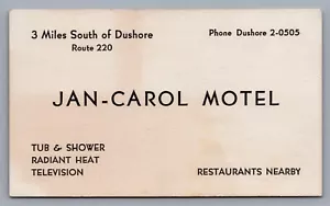 50er Jahre Jan-Carol Motel Dushore Route 220 Vintage Visitenkarte Werbung - Bild 1 von 2