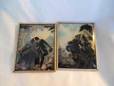 Vintage reverse painting silhouette couple  set of two convex glass 4" x 5"#