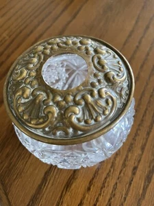 Vintage Crystal Cut Glass Hair Receiver with Brass Lid - Picture 1 of 7