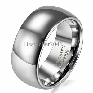 8MM Tungsten Wedding Ring Men Women Plain Dome Polished Comfort Fit Size 5-14 - Picture 1 of 5