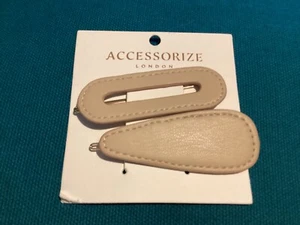 BNIP New Accessorize 2 Hair Clips / Grips - Tan Leather - Picture 1 of 3