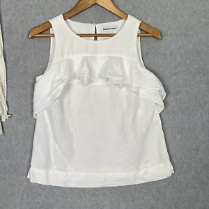 Country Road Linen Top Womens 4 Fits 6 XS White French Linen Ruffle Sleeveless - Picture 1 of 8