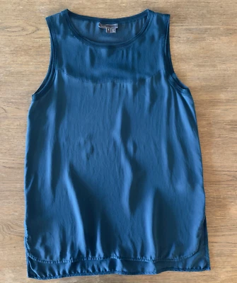 Camiseta sin mangas VINCE para mujer 100 % seda cuello redondo-tejido ribete-color verde azulado-talla pequeña Foto 1 de 4
