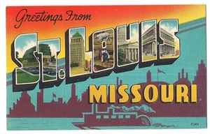 Saluti ST. LOUIS Saint GRANDE LETTERA Multi Immagini Cartolina Missouri MO Lino - Foto 1 di 2