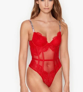 Victoria's Secret Very Sexy Demi Teddy w/ Shine Straps Red Bodysuit Size S - Picture 1 of 3