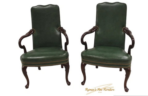 Pair Hencock & Moore Kensington Leather Gooseneck Armchairs Cover
