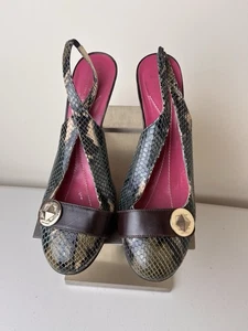 Kate Spade grau & erdfarben Schlange runde Spitze Slingback Pumps Größe 9 M Italien - Bild 1 von 8