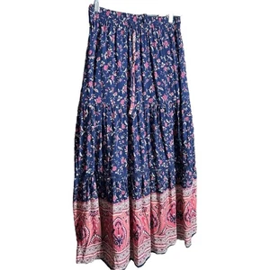 R. VIVIMOS | Maxi Falda Estampado Floral Boho Fluida Azul Marino Rojo Talla XL - Imagen 1 de 12
