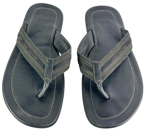 LOUIS VUITTON（LV） LOUIS VUITTON Sandali neri in pelle e cotone con tanga Made in Italy 12 13US