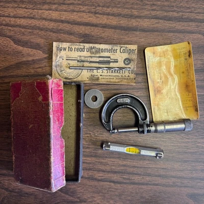 Juego Micrómetro Exterior Starrett Vintage con Caja y Guía Nº 436 Stevens 555 Nivel Foto 1 de 4