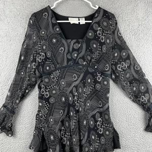 Fashion Bug Babydoll Oberteil Damen L schwarz geblümt 100 % Seide durchsichtig gefüttert Y2K Goth - Bild 1 von 11