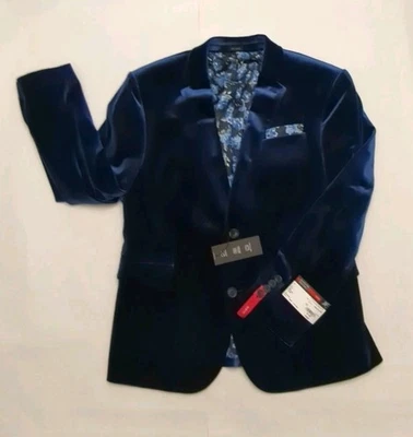 NEW JF J. Ferrar Stretch Slim Fit Velvet Sport Coat Mens Size 42 SH Navy Blue - Image 1 of 4