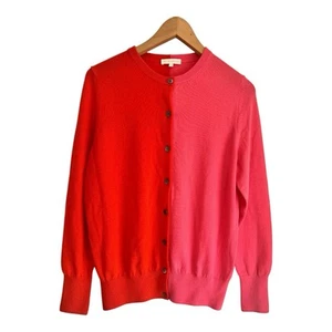 ANN MASHBURN 100% Cashmere Button Down Sweater Hot Pink Size S Colorblock Cardi - Picture 1 of 17