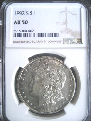 1892-S Morgan Dollar, NGC AU-50 Rare Coveted Date ++++++ - Image 1 of 4