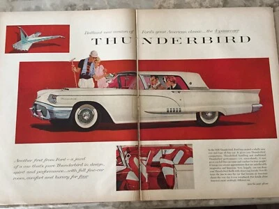 1958 Ford Thunderbird 375 HP V-8 *Original*  4 page spread interior car ad print Foto 1 de 4