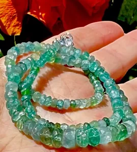 Emerald Beaded Necklace Authentic Emerald Columbian Faceted Stones Sterling  - Picture 1 of 8