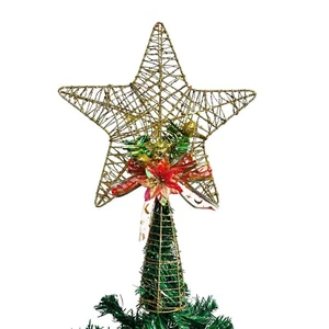 CHRISTMAS TREE TOPPER ANGEL GOLD STAR & FESTIVE BOW GLITTER DECORATION - Picture 1 of 3