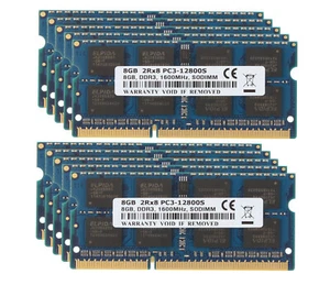 32GB 10X 8GB Kit 2Rx8 PC3-12800 SODIMM RAM Laptop Memory Intel DDR3 1600Mhz - Picture 1 of 11