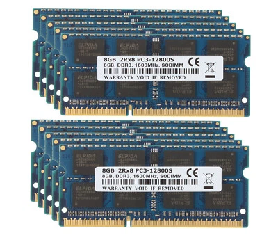 32GB 10X 8GB Kit 2Rx8 PC3-12800 SODIMM RAM Laptop Memory Intel DDR3 1600Mhz - Image 1 of 4