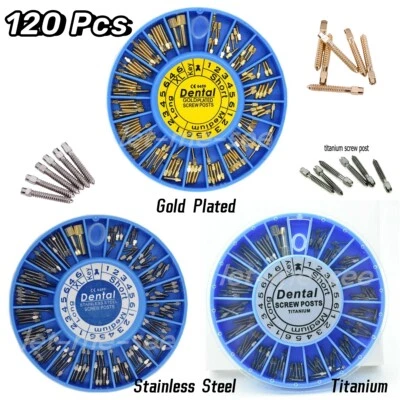 120PCS Dental Screw Post Titanium Kit Gold/Silver Plated Conical Root Canal Pins - Image 1 of 4