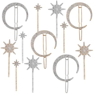 12pcs Star Moon Hair Clips Pins Hair Barrettes Elegant Metal Hair Clips Rhine... - Picture 1 of 8