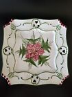 Vtg.RCCL Pottery Hand Painted Green/Red Floral Reticulated Square Plate,Portugal