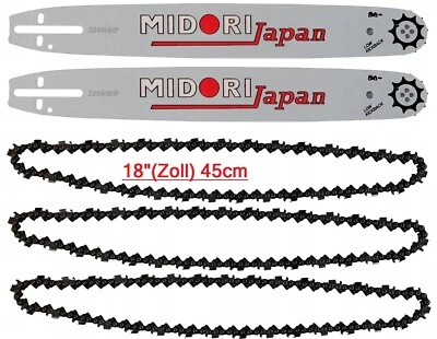 2x Führungsschiene Schwert 18" Zoll + 3x Kette/Sägekette von Midori Japan 0,325"