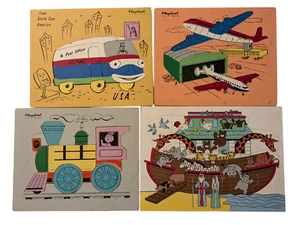4 Wooden Tray Puzzles-3 Playskool-1-Unbranded Noahs Ark-Complete-Free Shipping - Picture 1 of 16