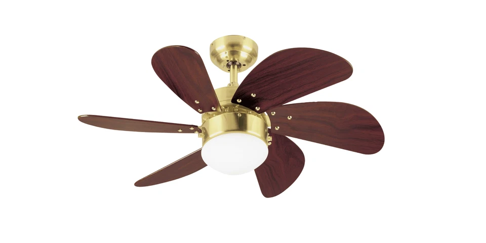 Small ceiling fan light Westinghouse Turbo Swirl brass / mahogany 76 cm 30" - Image 1 of 1